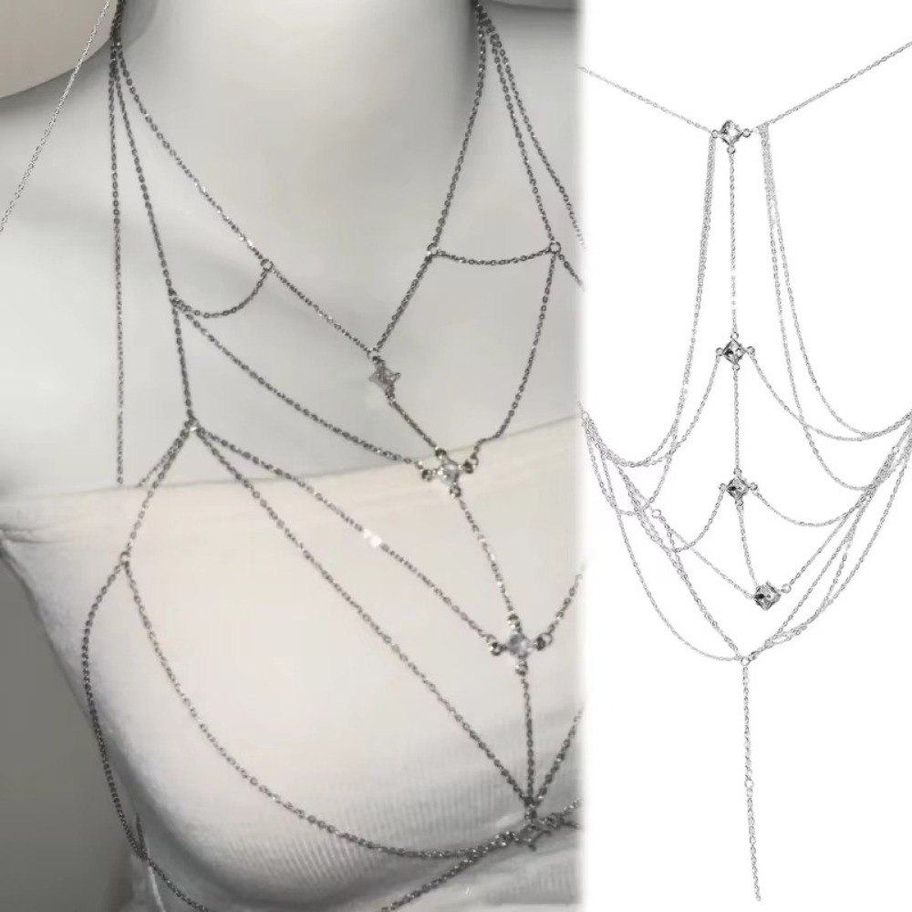 Body Jewelry Trend - Блестящая цепочка на грудь с камнями,