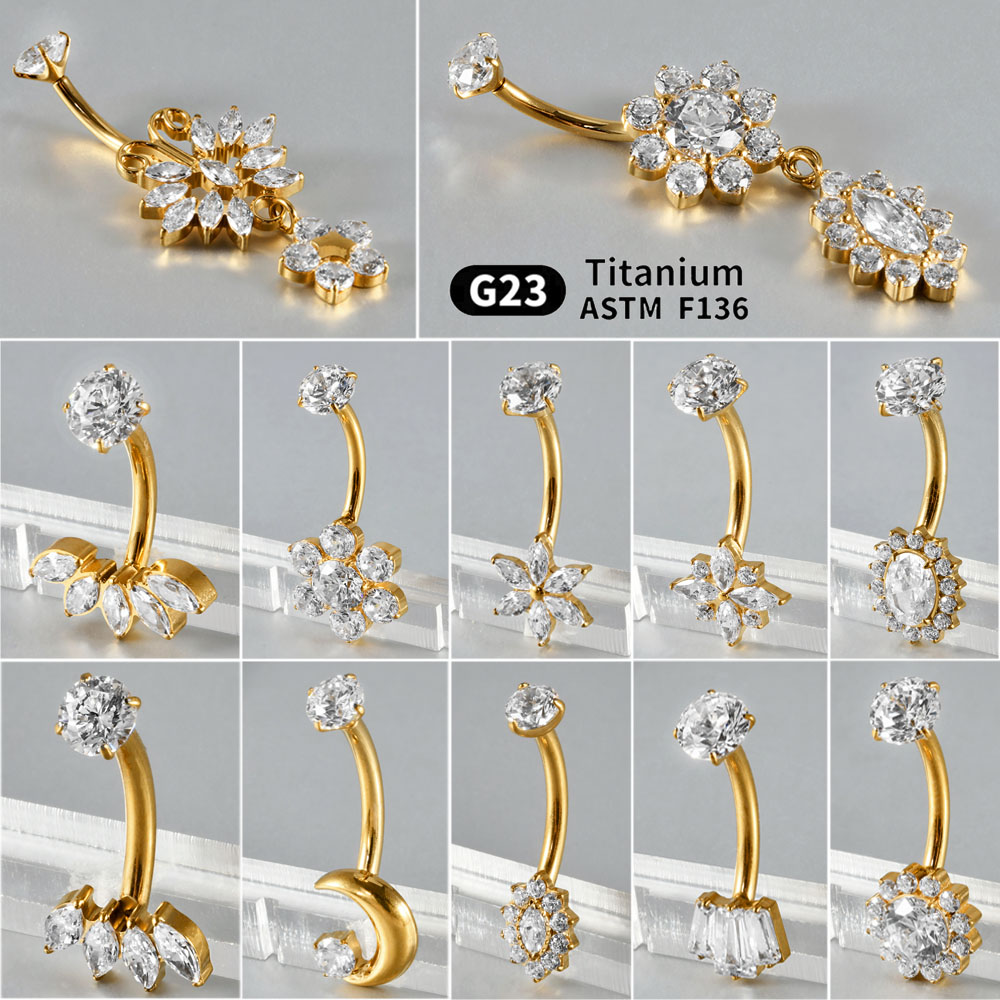 Belly Bar Titanium - 1 шт., титановый резной циркон, пупок,