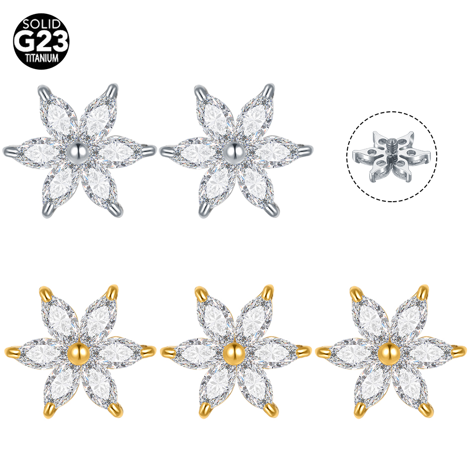 Belly Bar Titanium - 1/5 шт. титановый кристалл цветок кожаный