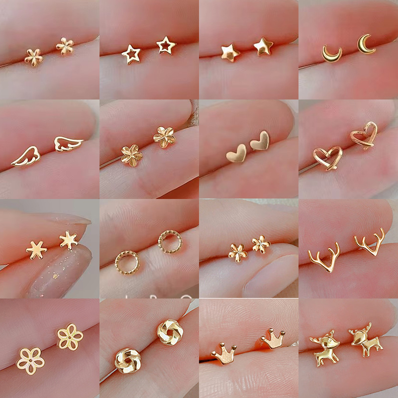 Body Jewelry Hypoallergenic - Корейский минимализм, серьги-гвоздики золотого цвета с