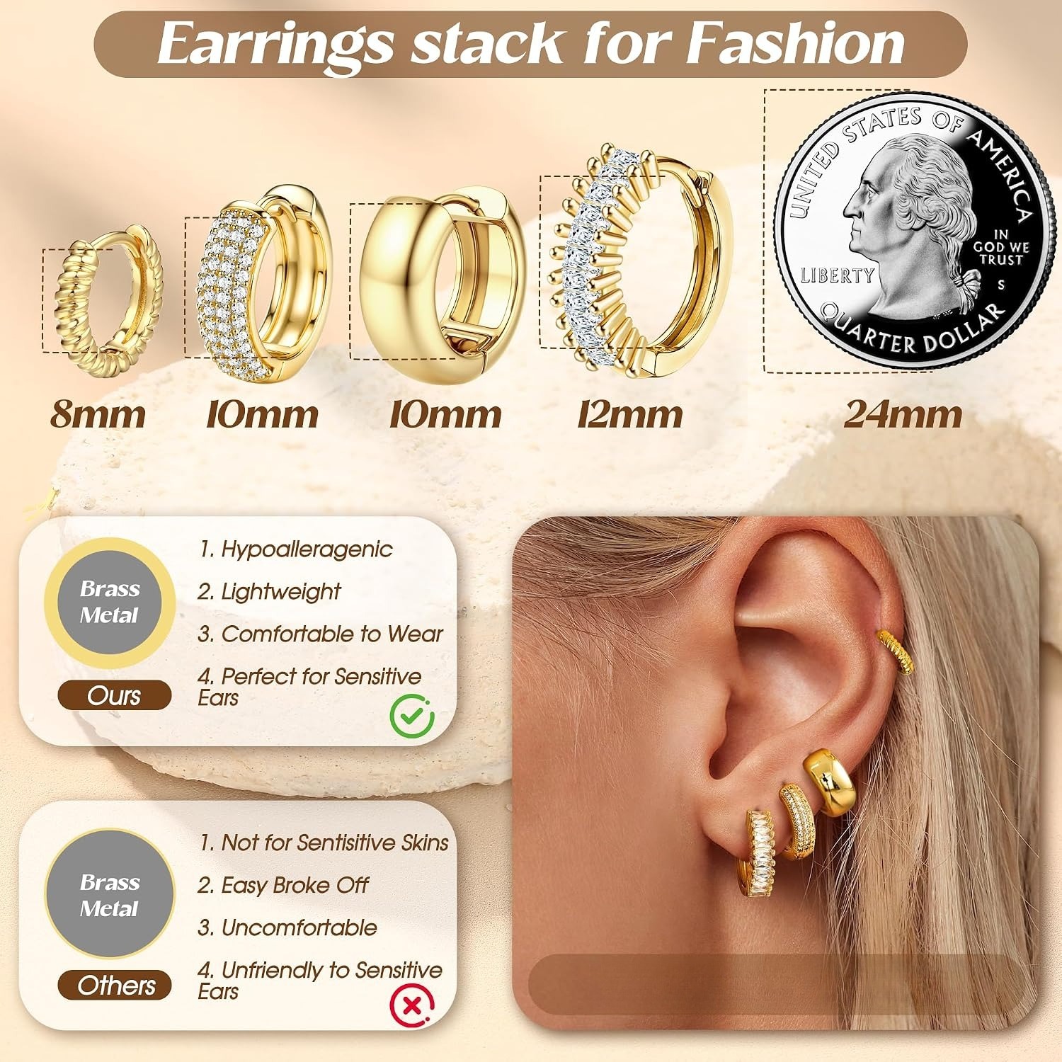ORAZIO 4 пары позолоченных 14- – обзор и цена Body Jewelry Trend